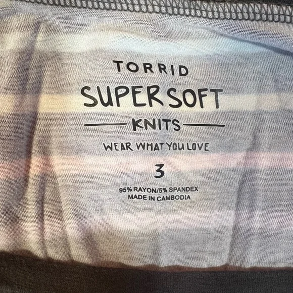 Torrid, Charcoal Tee with Pastel Multi-Striped Short Sleeves, Size 3 - Picture 3 of 3